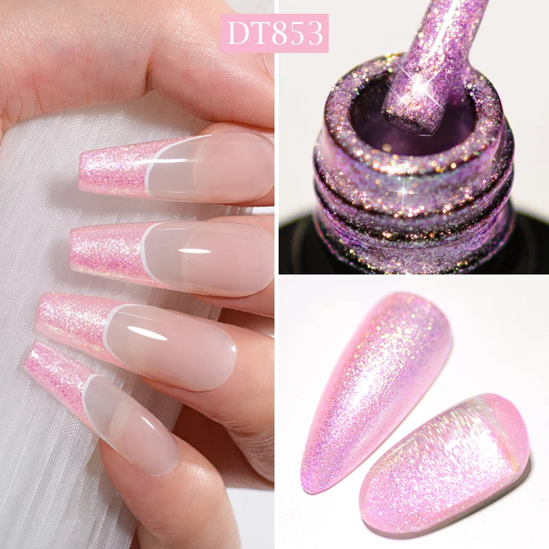 MEET ACROSS 7ml Red Series Gel Nail Polish Glitter Red Winter Nail Art Varnish Semi Permanent Soak Off UV Gel  For Nails