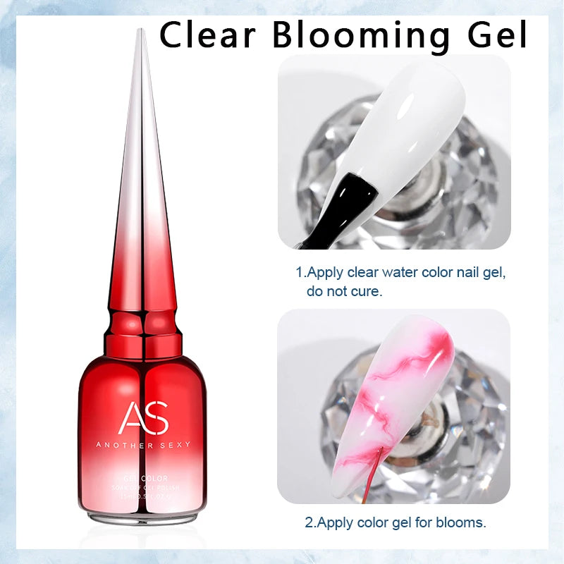 AS Clear Blooming Gel Polish 15ml UV LED Soak Off Nail Art Polish for Spreading Effect Marble Gel Paint Varnish Top Base Coat