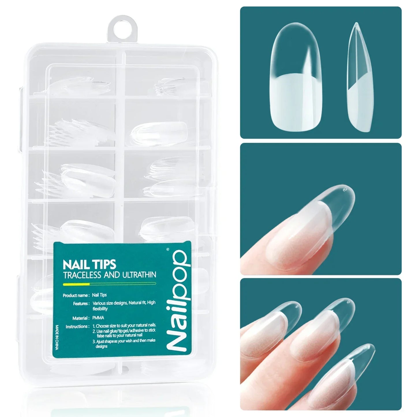 Nailpop 120pcs/box Gel X Nail Tips Medium Short Shape Almond/Square/Soft Gel Nail Tips False Nails Soak Off Easy Nail Extensions