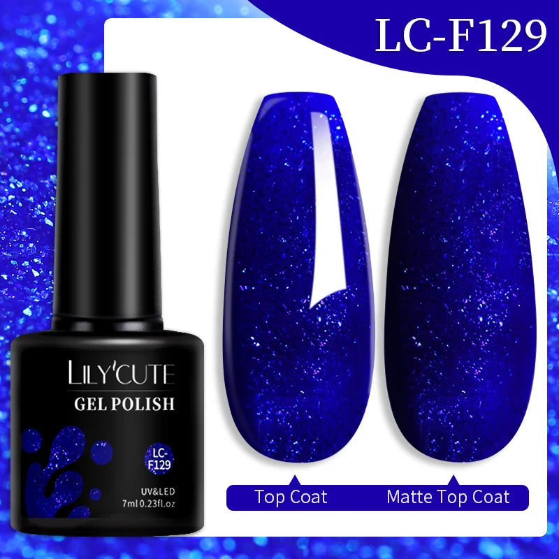 LILYCUTE 7ML Colorful Gel Nail Polish 129 Colors Long Lasting For Manicure Semi Permanent Base Top Coat Nail Art UV Gel Varnish