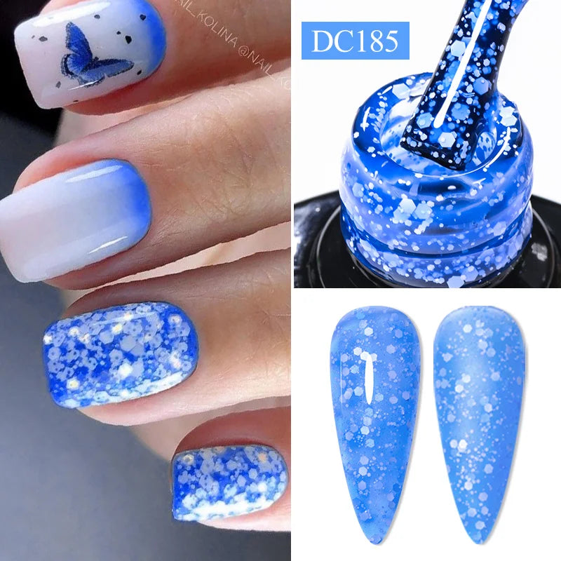 7ml Snowflake Gel Nail Polish UV LED Semi Permanent Milky White Pink Glitter Snow Sequins Gel Nails Art Design Varnish Manicure