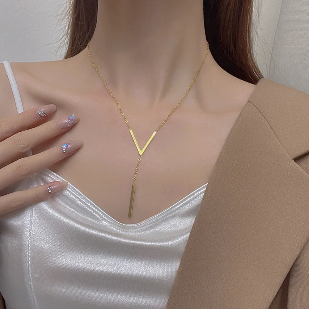 Asha V-shaped Long Sexy Clavicle Gold Necklace