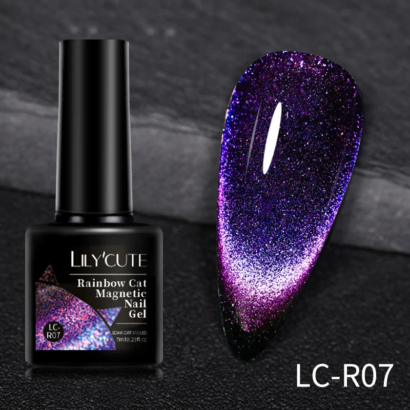 LILYCUTE 7ML 3 IN 1 Platinum Rose Gold Cat Magnetic Gel Nail Polish Moonlight Magnetic Gel Varnish Glitter Semi Permanent UV Gel