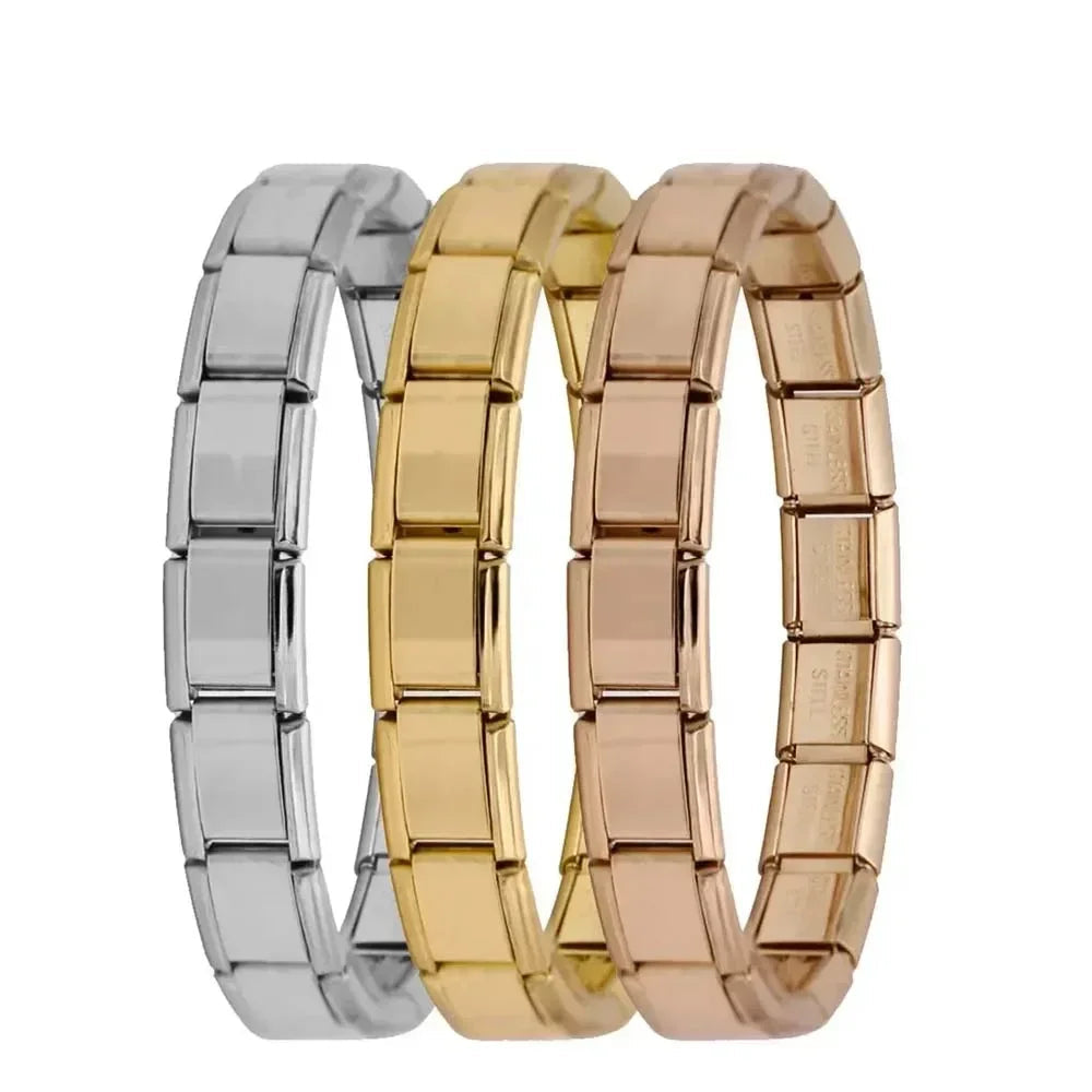 Amina 9mm Width Elastic Charm Bracelet Stainless Steel Bangle