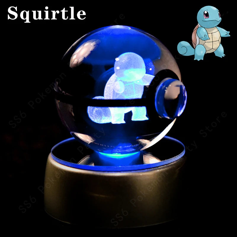 Pokemon Crystal Ball 3D Pikachu Gengar Mew Mewtwo Lamp Base Pokeball Crystal Pokemon Glass Ball Figure Night Light Birthday Gift