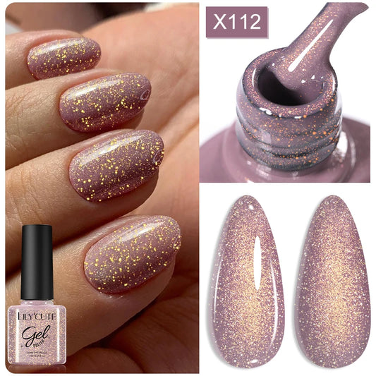 LILYCUTE 7ml Gold Sparkling Glitter Gel Nail Polish Semi Permanent UV Gel Soak off UV LED Nail Gel Varnish For Nail Manicure DIY