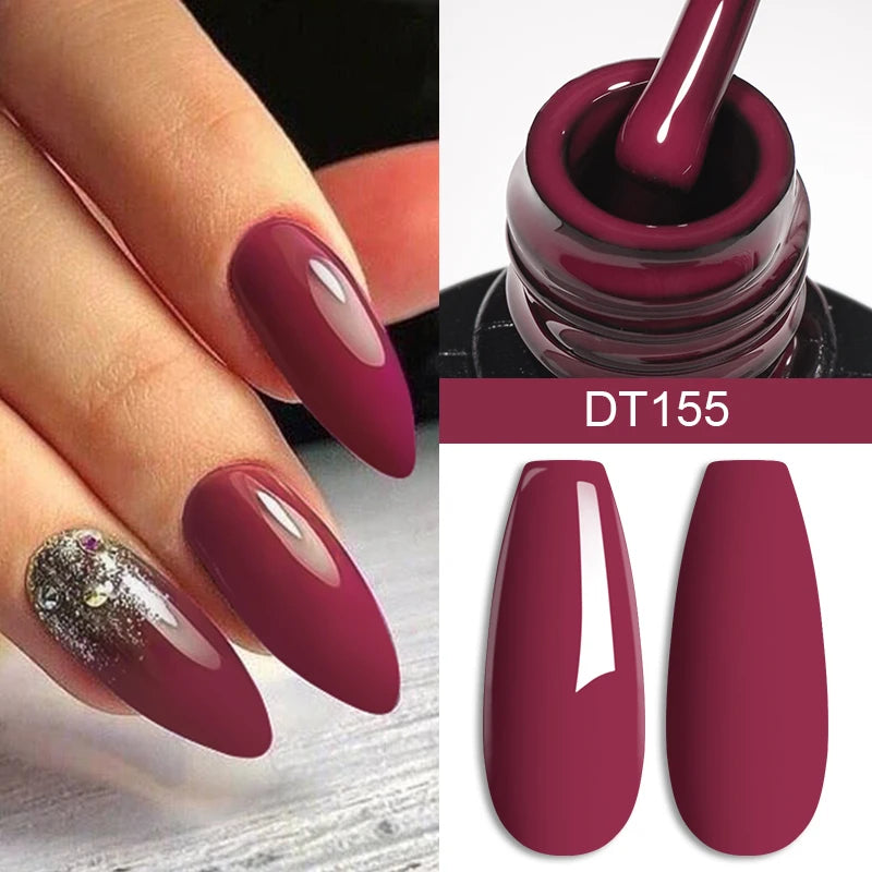 MEET ACROSS 7ml Red Gel Nail Polish Crystal Semi Permanent Soak Off UV Gel Varnish Nail Art Manicure Base Matte Top Coat Vernis