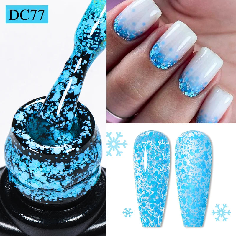 7ml Snowflake Gel Nail Polish UV LED Semi Permanent Milky White Pink Glitter Snow Sequins Gel Nails Art Design Varnish Manicure