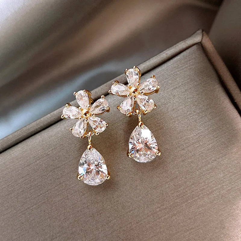 Jelani Leaves Crystal Flower Stud Earrings