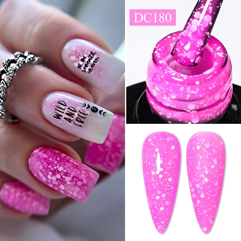 7ml Snowflake Gel Nail Polish UV LED Semi Permanent Milky White Pink Glitter Snow Sequins Gel Nails Art Design Varnish Manicure