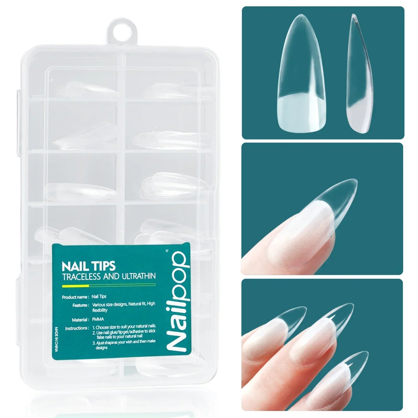 Nailpop 120pcs/box Gel X Nail Tips Medium Short Shape Almond/Square/Soft Gel Nail Tips False Nails Soak Off Easy Nail Extensions