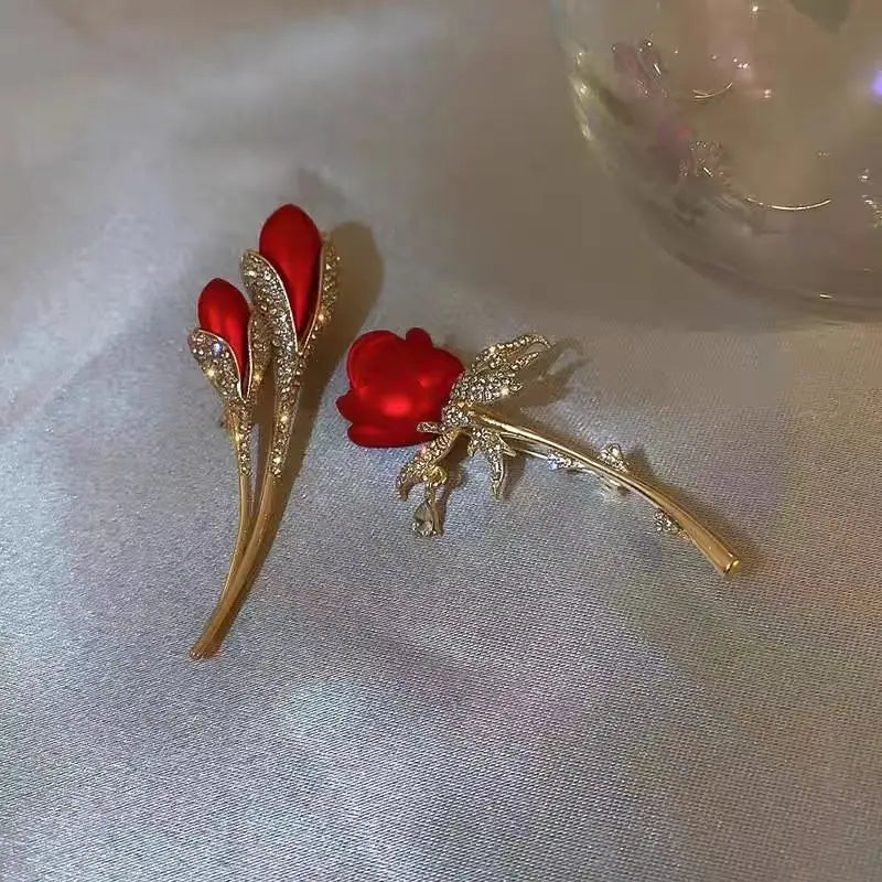 Red Rose Tulip Brooch Pins