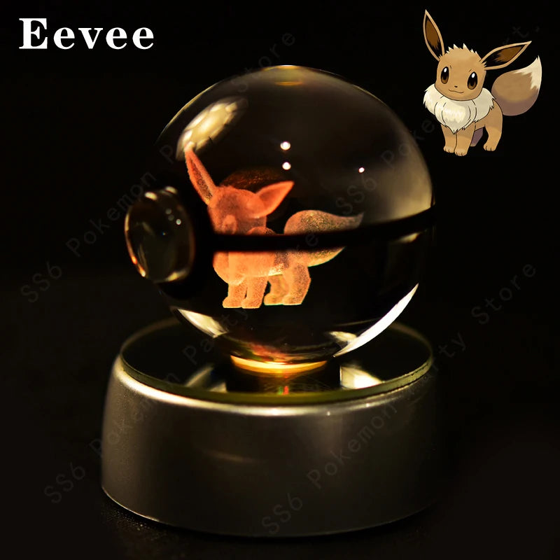 Pokemon Crystal Ball 3D Pikachu Gengar Mew Mewtwo Lamp Base Pokeball Crystal Pokemon Glass Ball Figure Night Light Birthday Gift