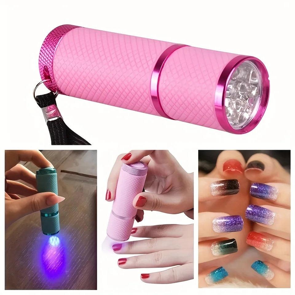 Nail Dryer Mini 9 LED Lights Flashlight UV Lamp For Gel Polish Portable Manicure Nail Art Tools Hand Held Fast Drying