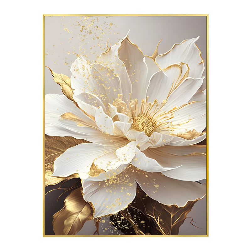 Gold Leaf White Flowers Modern Canvas Decorative Posters: Canvas Wall Art Picture Printing-No Frame