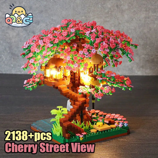 Mini Sakura Tree Building Blocks Set Diy Cherry Blossom Bricks with Light Treehouse Model Ornament Romantic Gift for Girlfriend