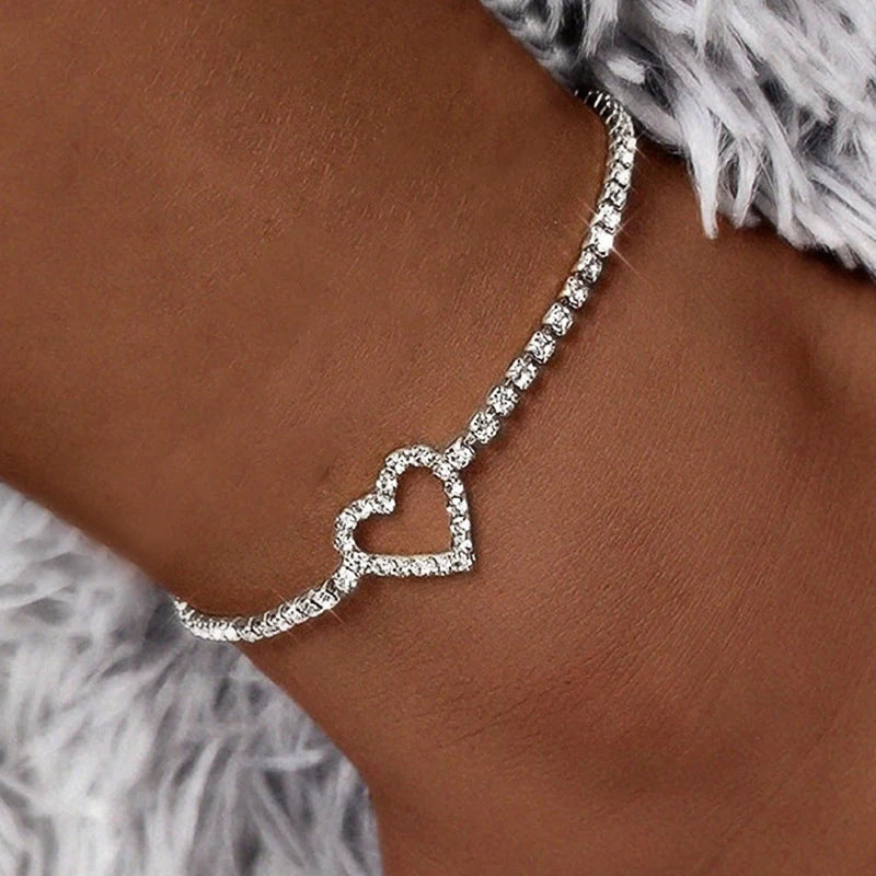 Huitan Rhinestone Chain Women's Anklets Silver Color/Gold Color