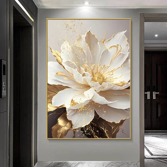 Gold Leaf White Flowers Modern Canvas Decorative Posters: Canvas Wall Art Picture Printing-No Frame