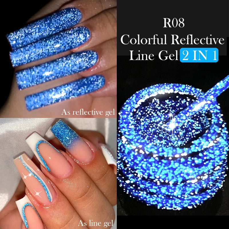 LILYCUTE 5ML Reflective Glitter Liner Gel Polish Nail Art Champagne Sparkling Lines Painting Gel Semi Permanent UV French Nails