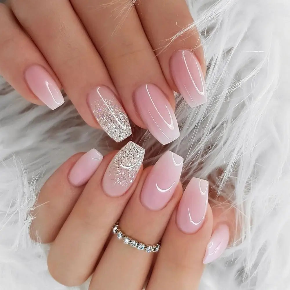 24pcs Gradient Fake Nails French Ballerina Nail