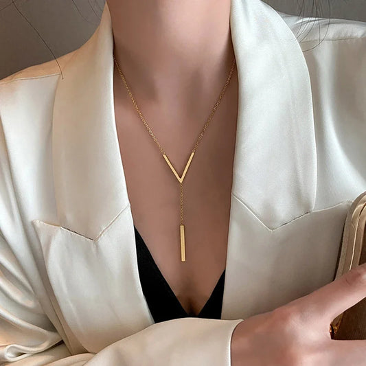 Asha V-shaped Long Sexy Clavicle Gold Necklace