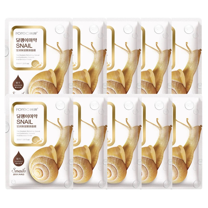 10pcs Snail Moisturizing Face Mask.