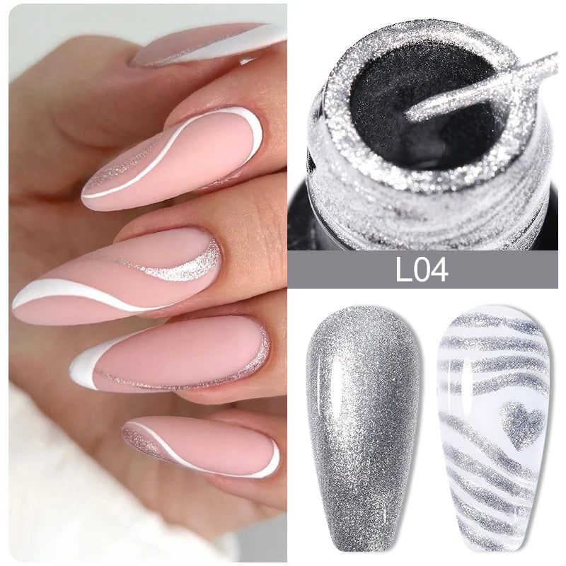 LILYCUTE 5ML Reflective Glitter Liner Gel Polish Nail Art Champagne Sparkling Lines Painting Gel Semi Permanent UV French Nails