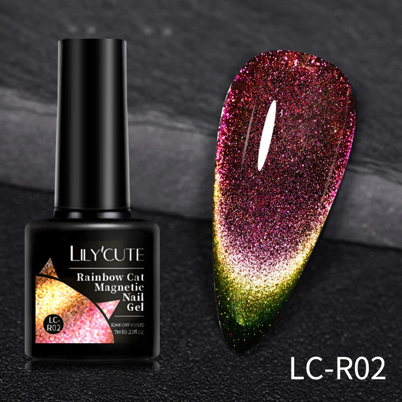 LILYCUTE 7ML 3 IN 1 Platinum Rose Gold Cat Magnetic Gel Nail Polish Moonlight Magnetic Gel Varnish Glitter Semi Permanent UV Gel