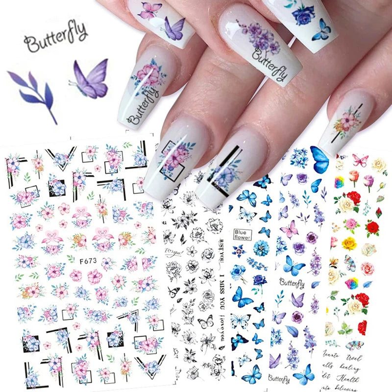 Luxury Nail Design Colorful Butterfly Nail Sticker 3D Fruit Floral Nail Art Slider Geometric Nail Art Accessories Sticker