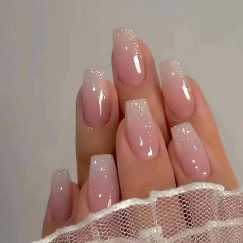 24pcs Gradient Fake Nails French Ballerina Nail