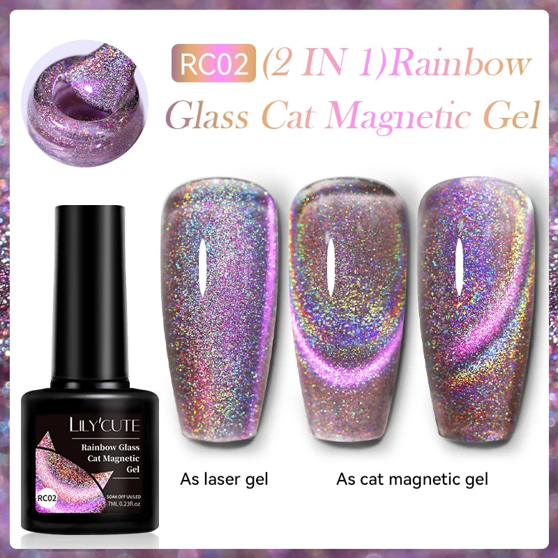 LILYCUTE 7ML 3 IN 1 Platinum Rose Gold Cat Magnetic Gel Nail Polish Moonlight Magnetic Gel Varnish Glitter Semi Permanent UV Gel