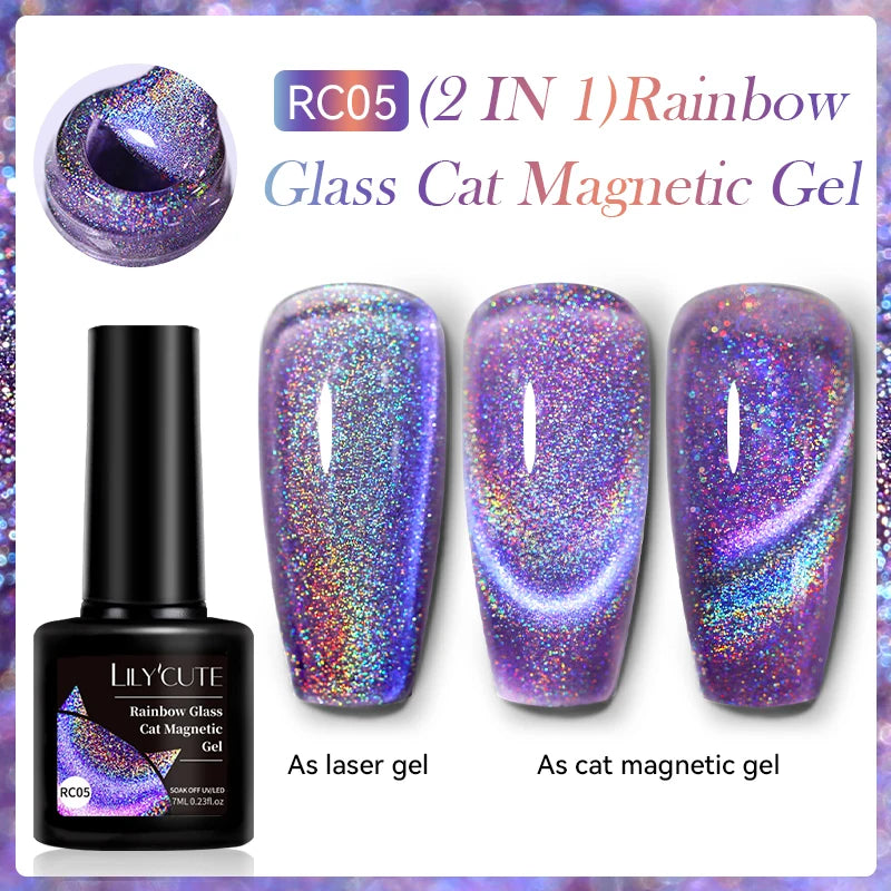 LILYCUTE 7ML 3 IN 1 Platinum Rose Gold Cat Magnetic Gel Nail Polish Moonlight Magnetic Gel Varnish Glitter Semi Permanent UV Gel