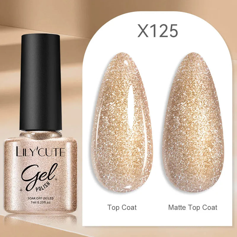 LILYCUTE 7ml Gold Sparkling Glitter Gel Nail Polish Semi Permanent UV Gel Soak off UV LED Nail Gel Varnish For Nail Manicure DIY