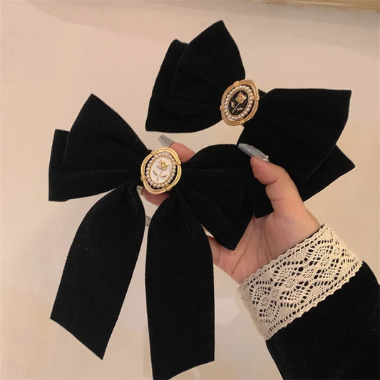 Beri Black Velvet Bow Hair Pins - TIA ART HOUSE