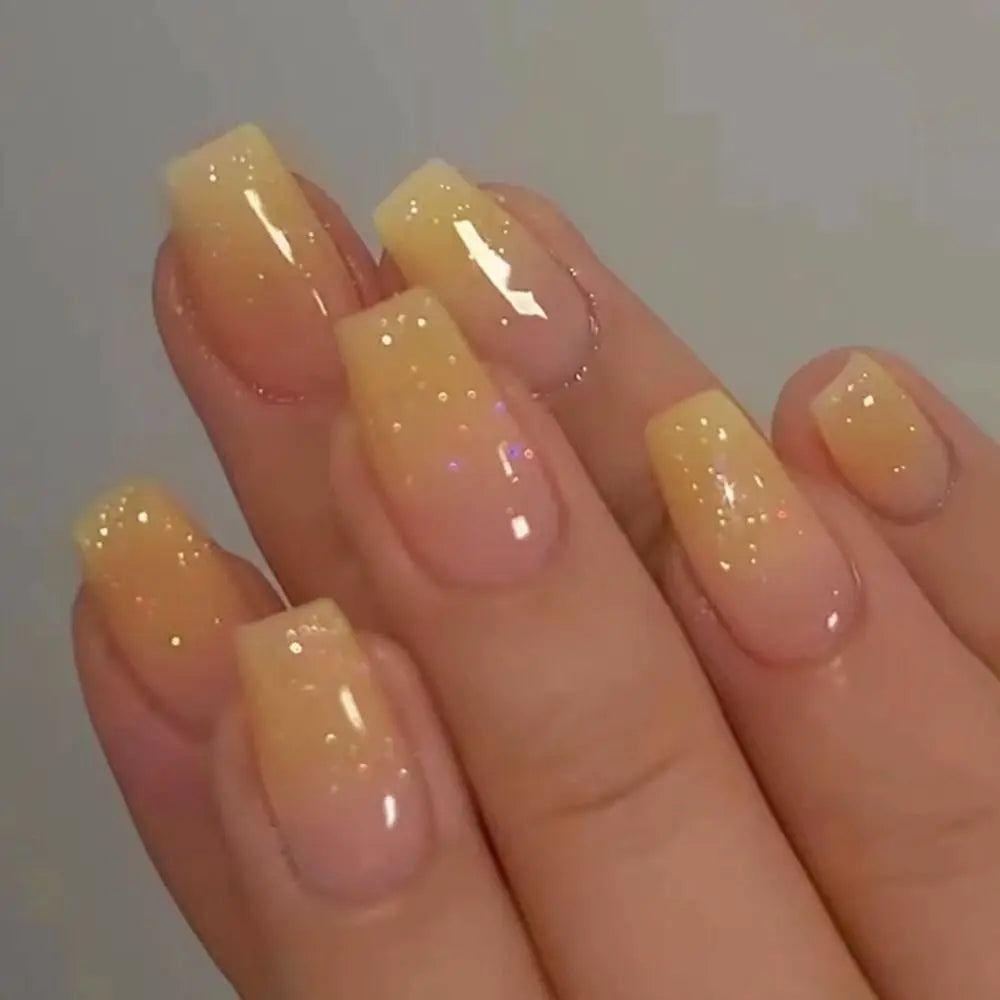 24pcs Gradient Fake Nails French Ballerina Nail