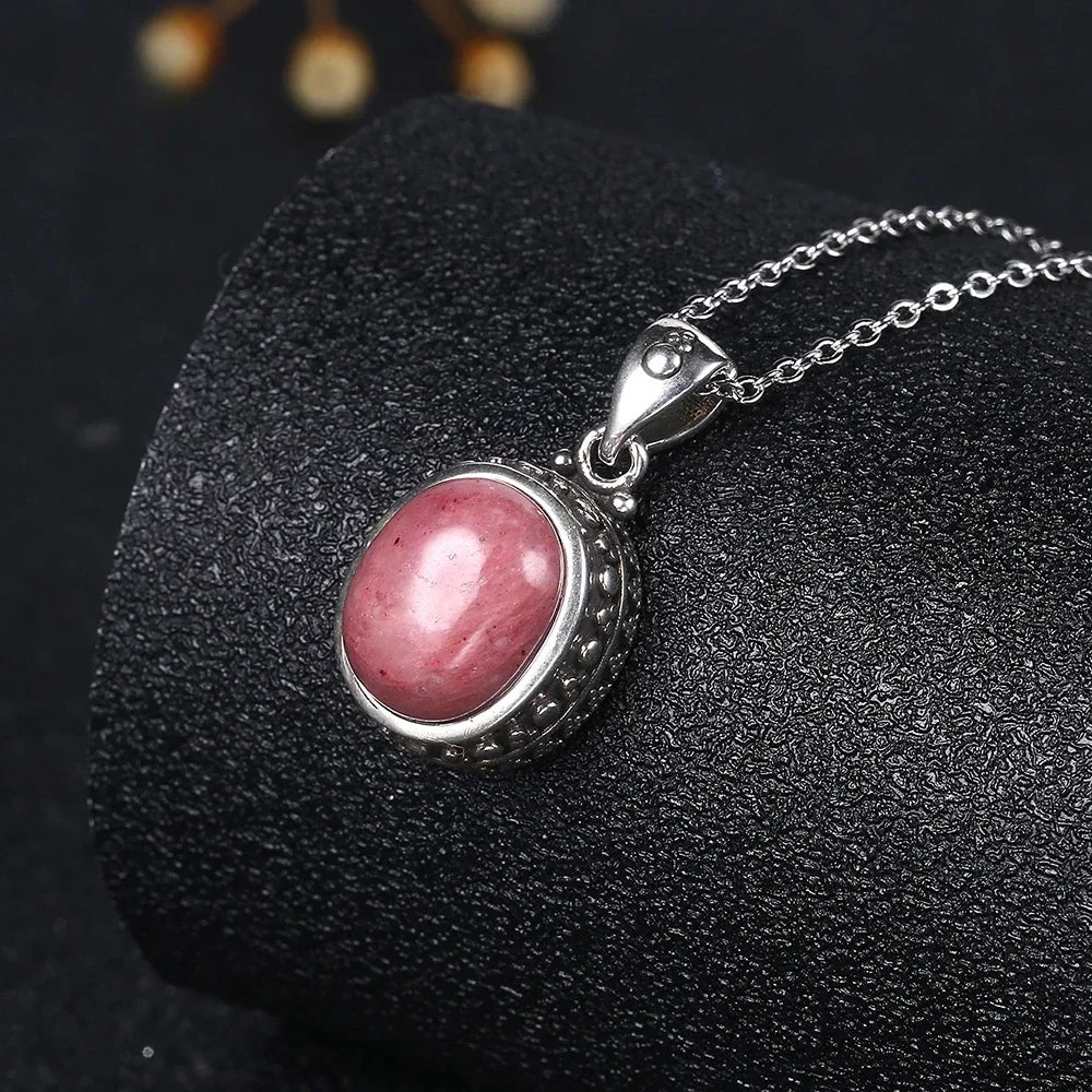 Fella 925 Sterling Silver Natural Rhodochrosite Pendants Necklace