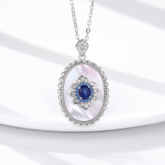 Abeni Sapphire Diamond Pendant 925 Sterling Silver Necklace