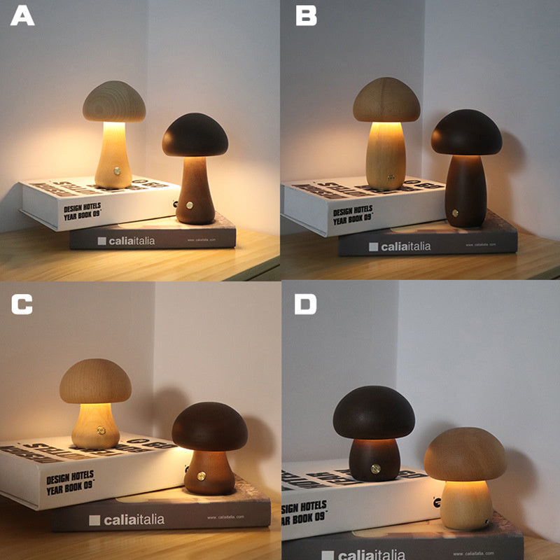 INS Wooden Cute Mushroom LED Night Light