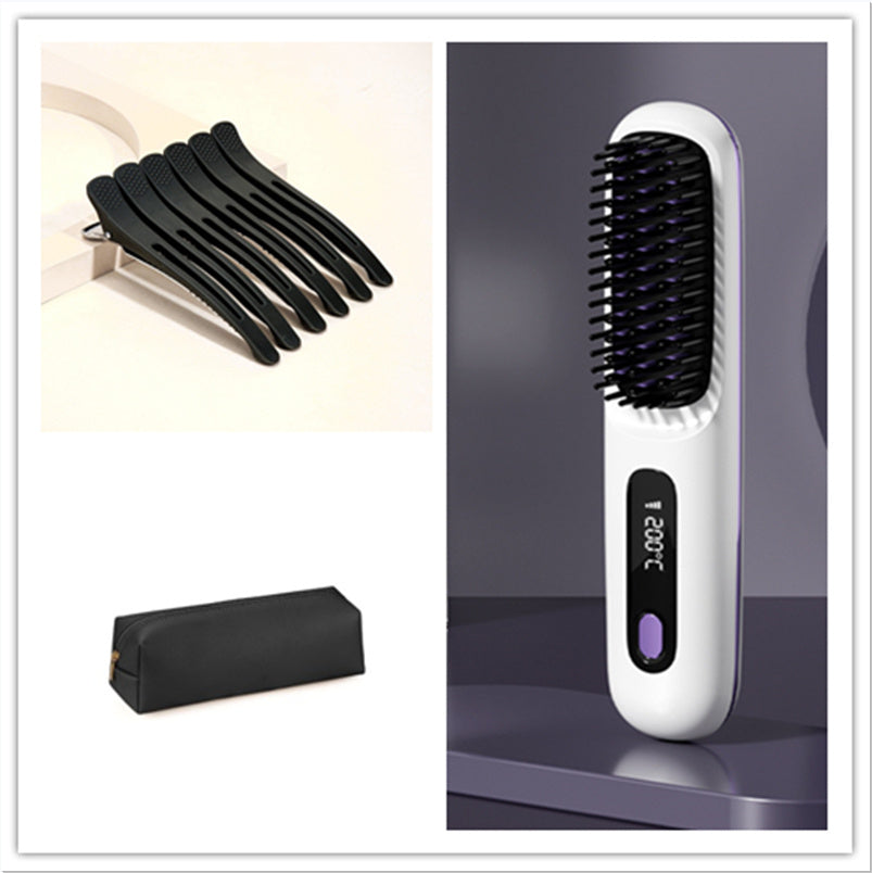 Sarita 2 In 1 Comb Wireless Hair Straightener Brush Hair Fast Heating Portable Hot Curler USB Charging-CJ