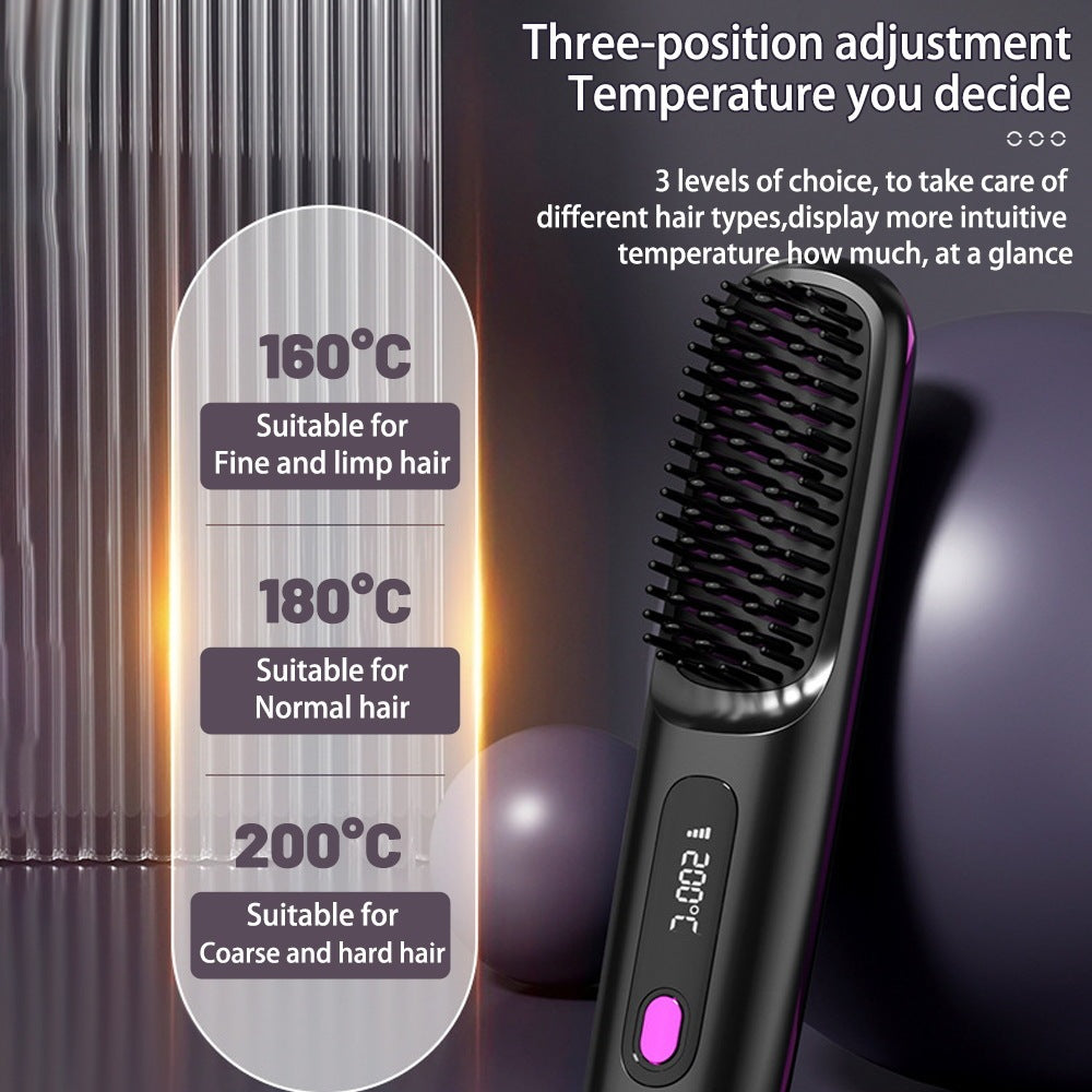 Sarita 2 In 1 Comb Wireless Hair Straightener Brush Hair Fast Heating Portable Hot Curler USB Charging-CJ