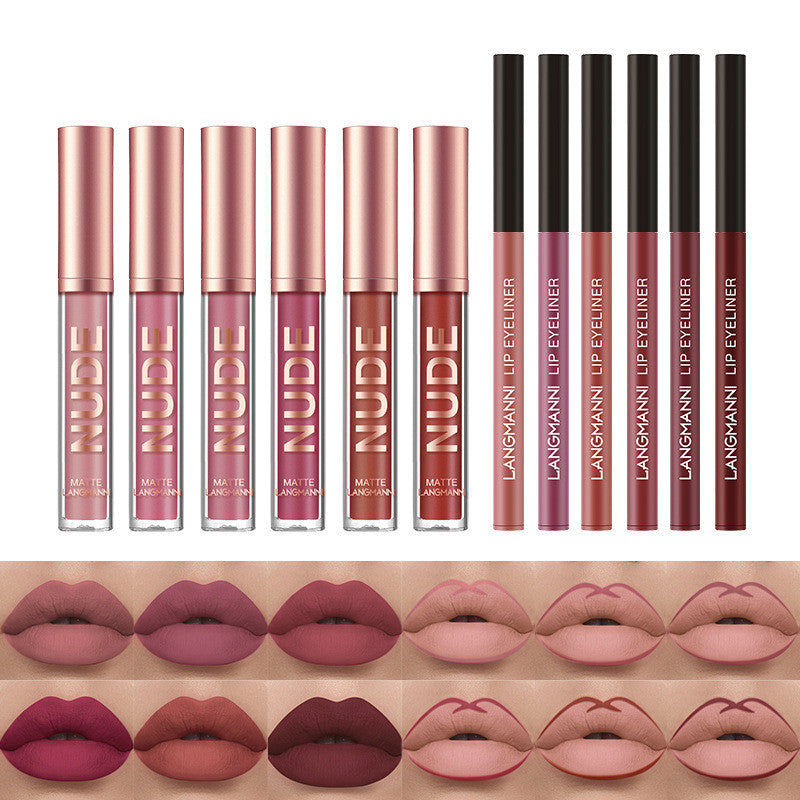 Lip Liner And Lipstick Set 6 Matte Lipstick 6 Lip Liner Pens Waterproof Long Lasting.