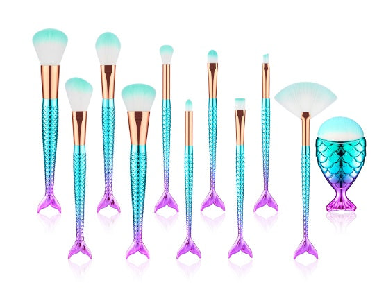 11pcs Makeup Brushes Kit Mermaid Foundation Eyebrow Eyeliner Cosmetic Makeup Brushes