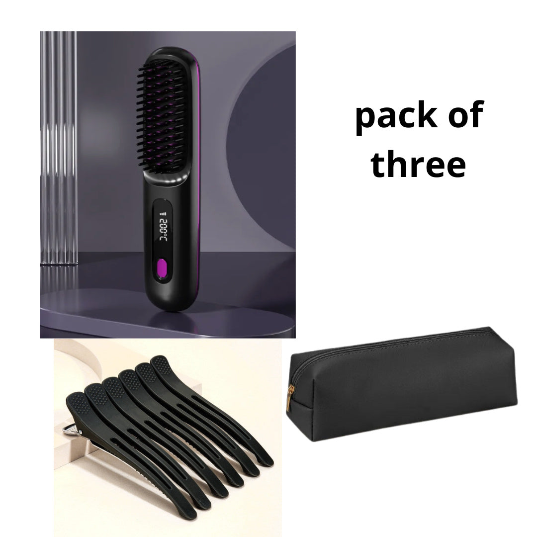 Sarita 2 In 1 Comb Wireless Hair Straightener Brush Hair Fast Heating Portable Hot Curler USB Charging-CJ